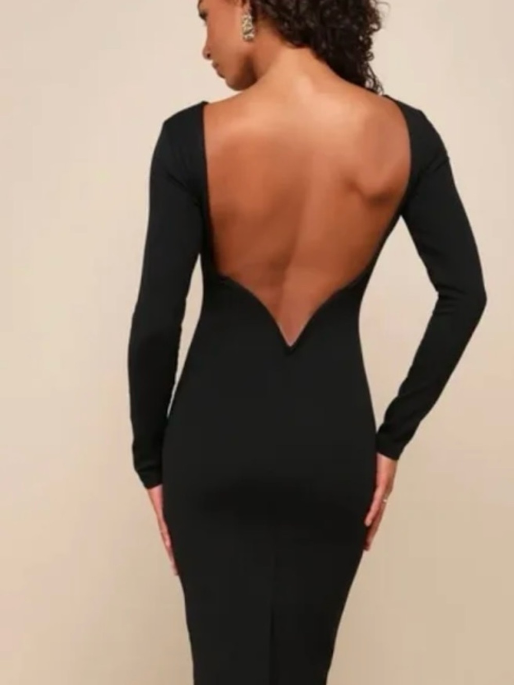 Lulu's Black Long Sleeve Open-Back Midi Dress